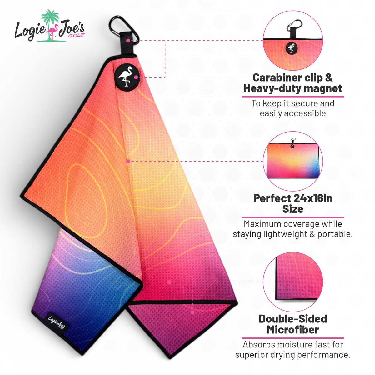 Midnight Mayhem Golf Towel | 24” x 16” Microfiber Towel | Magnetic Clip & Carabiner | Premium Golf Accessory